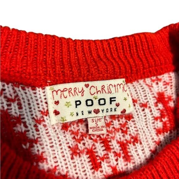 POOF Llama! Merry Ugly Christmas! Red & White Graphic Ugly Llama Sweater- Small - Picture 6 of 11